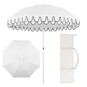 Horizon 6.5 ft. Classic MidCentury Scalloped Fringe Market Beach Umbrella